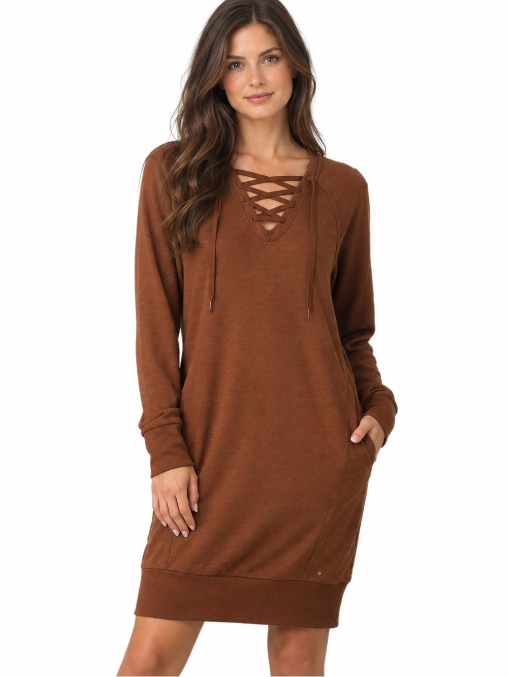 PrAna Cozy Up Terry Dress in Roux Heather Brown Size Small NEW